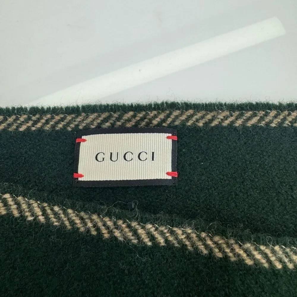 Gucci Classic Web Stripe Wool Fringe Scarf